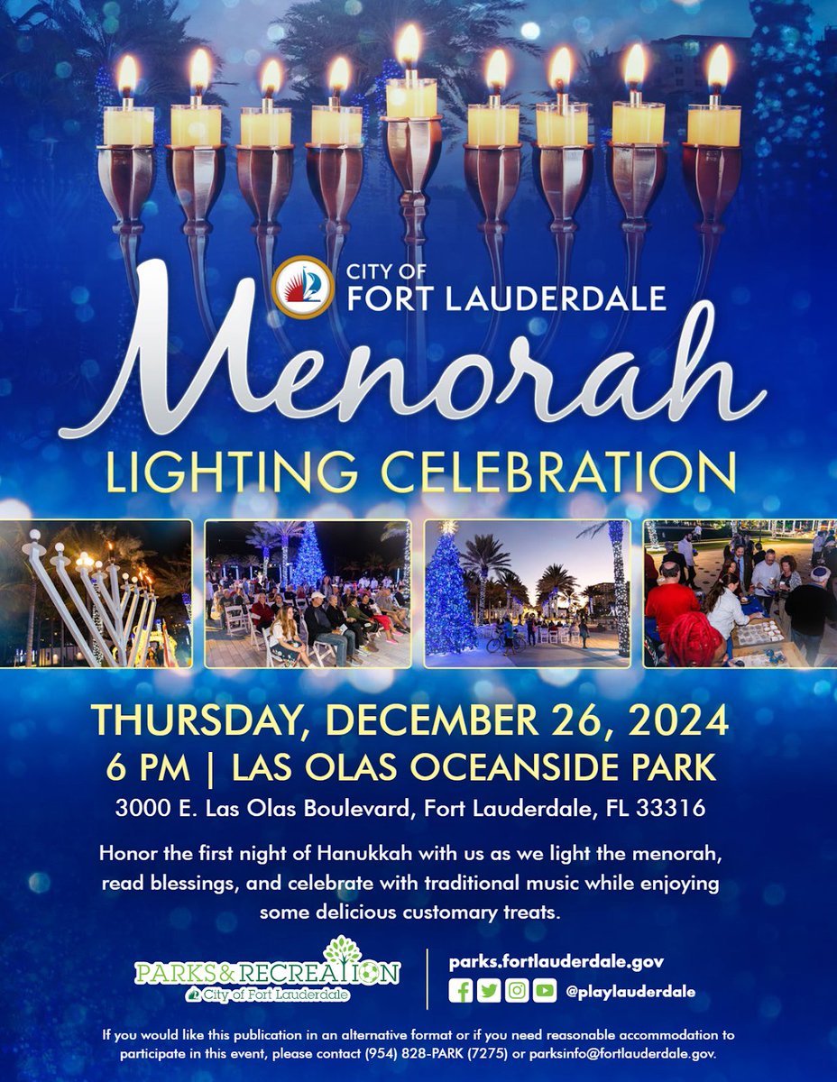 MyFTLBeach's tweet image. Celebrate Hanukkah with the Menorah Lighting at Las Olas Oceanside Park on December 26! 🕎✨ Enjoy music, treats, and the joy of community.

More info at bit.ly/MenorahLightin…

#StayintheLOOP #LightUp #FTLBeach

 📸= @playlauderdale