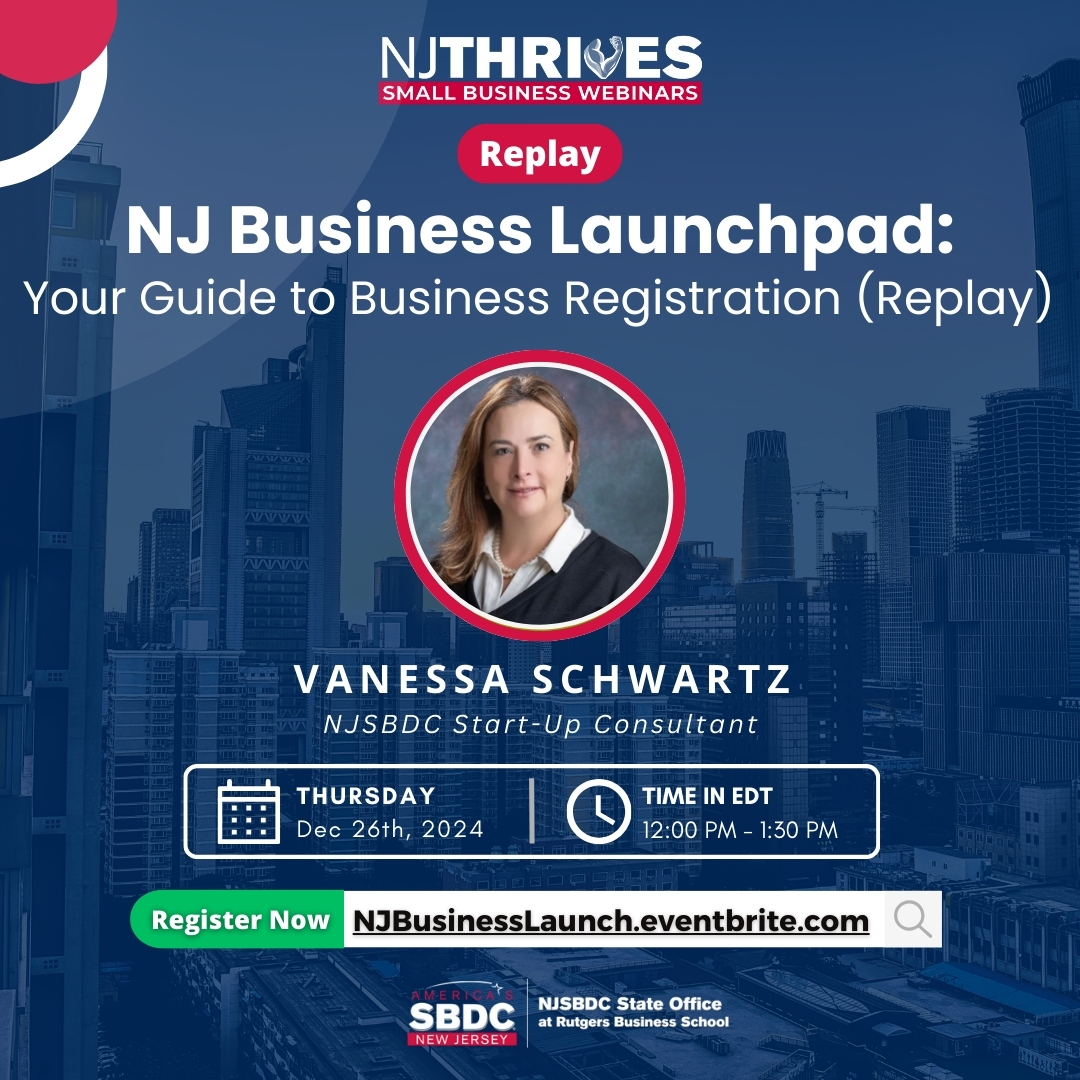 Mark your calendar for December 26, Thursday, 12-1:30 PM EST!

🌟 Join our #NJThrives Replay for "NJ Business Launchpad: Your Guide to Business Registration (Replay)," a must-attend session for ambitious entrepreneurs.

 ➡️Sign up today: NJBusinessLaunch.eventbrite.com