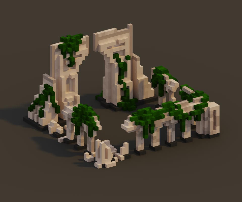 Created some voxel ancient ruins for Creo's next update - what do y'all think?

#voxel #gamedev #voxelart