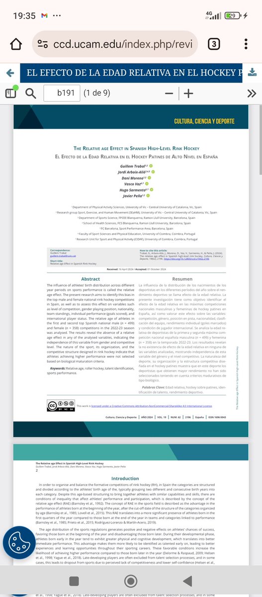 🏑🥅 Nova publicació en hoquei patins: El efecto de la edad relativa en el hockey patines de alto nivel en España.

Néixer en els primers mesos de l'any, té relació en jugar al màxim nivell❓

ccd.ucam.edu/visores/19_62/…

<a href="/jordi7totti/">Jordi Arboix</a>
@DaniMogal7 <a href="/xavipl_2000/">Javier Peña</a> <a href="/hg_sarmento/">Hugo Sarmento</a> <a href="/uvic_seahm/">SEaHM</a>
