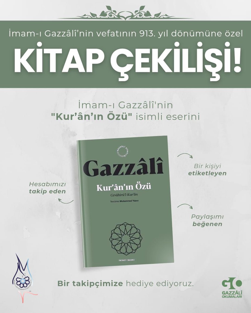 📢 ÇEKİLİŞ! 

Gazzâlî'nin, <a href="/MuhammedYazicii/">Muhammet Yazıcı</a> tercümesiyle <a href="/ketebe/">Ketebe</a>'den çıkan "Kur’ân’ın Özü" isimli eserini bir takipçimize hediye ediyoruz.

Katılmak İçin:
📌Hesabımızı takip et (<a href="/msr_anadoluihl/">MSR Anadolu İmam Hatip Lisesi</a>/<a href="/gazzaliokumalar/">Gazzâlî Okumaları</a> )
📌Gönderiyi beğen
📌Bir kişiyi etiketle

Çekiliş Tarihi: 24.12.2024