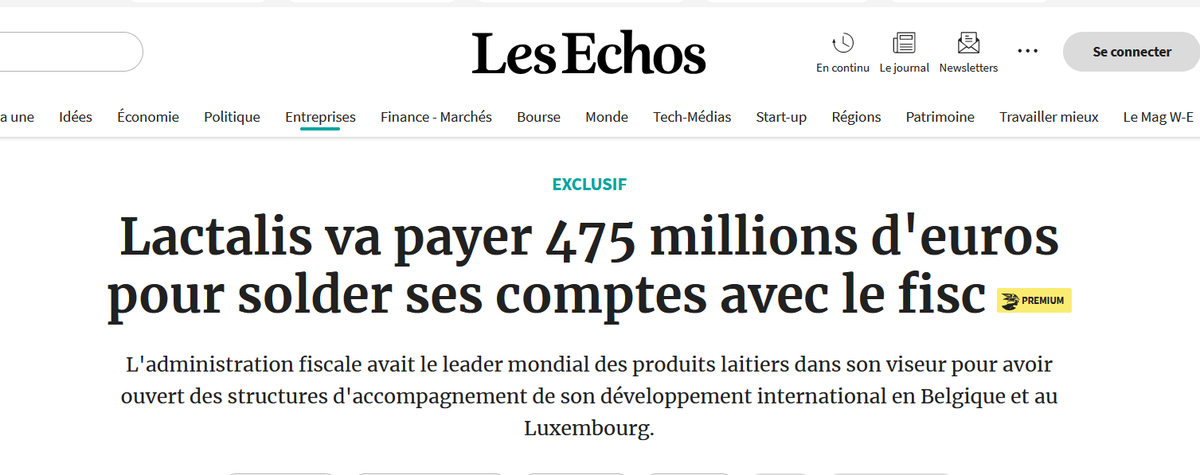 📢 Mon enquête sur Lactalis pour le compte de la Confédération Paysanne rapporte 475 millions d'euros au fisc. Le groupe Lactalis a récemment annoncé le règlement de 475 millions d’euros au fisc français pour « clore un différend » lié à des opérations internationales de