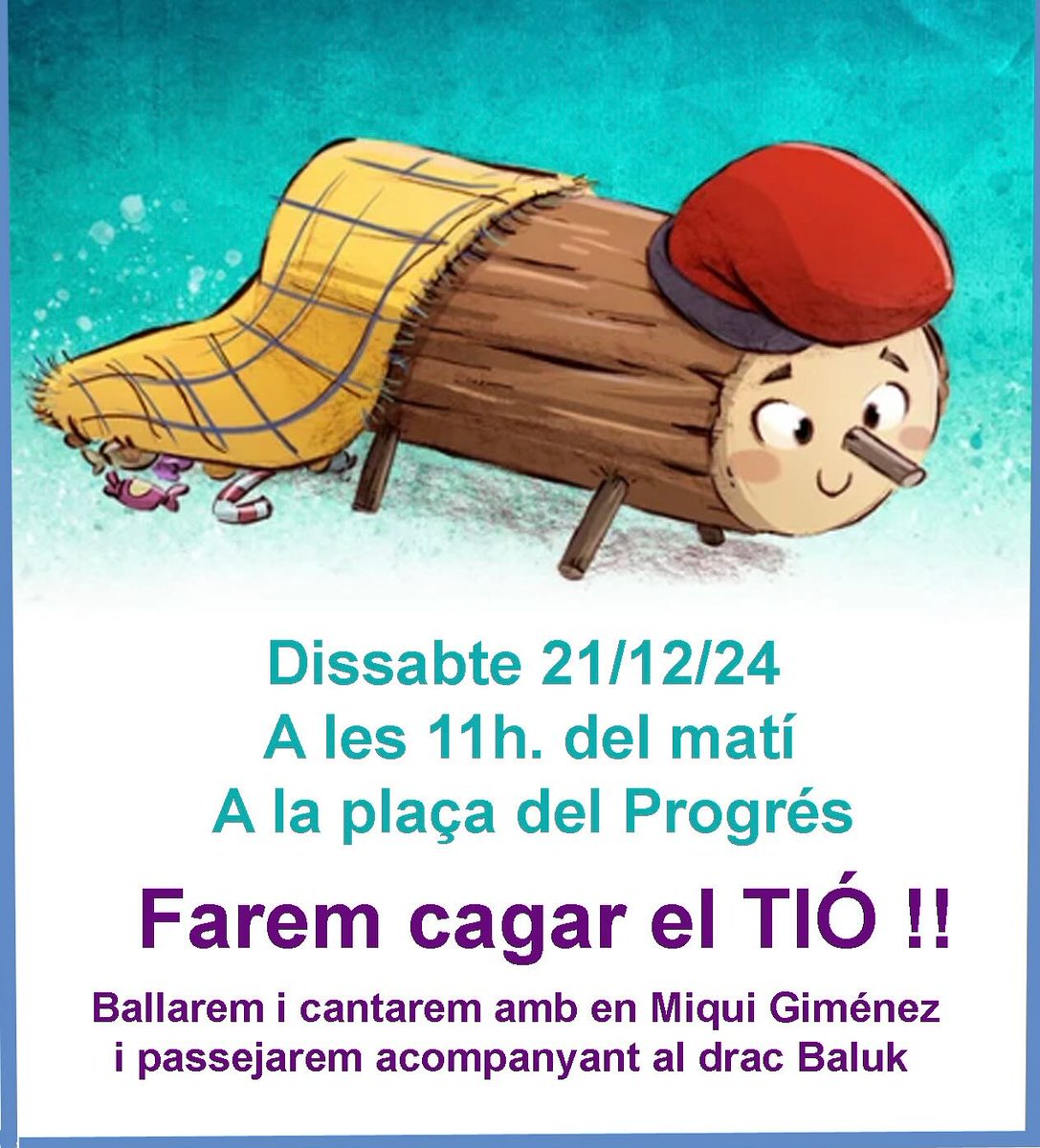 DracBaluk's tweet photo. Aquest dissabte ajudarem a CAGAR EL TIÓ amb el Miqui Giménez a la Plaça del Progrés!🎄

Durant el dia hi hauran parades i tallers i la recollida de joguines.🎁

Us hi esperem!

#DracBaluk #CagaTió #Terrassa #Districte4 #Canaurell #PlaçadelProgrés #Culturatrs #NadalFantàstic https://t.co/YMfcdA9XF8