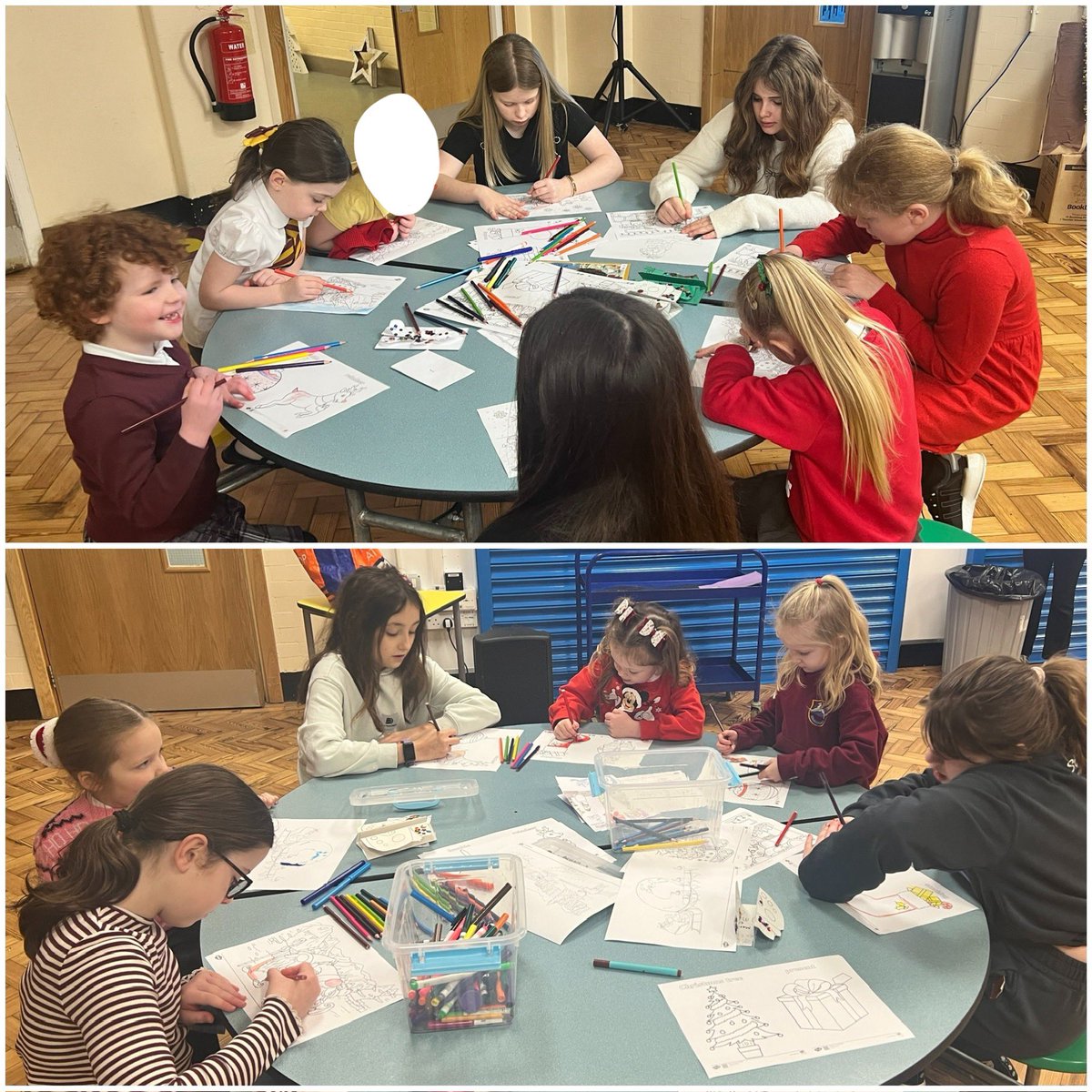 P1 and P7 enjoyed spending time with their buddies today. They read their Christmas writing to each other, exchanged handmade cards and worked together to create Christmas artwork 🎅🏼