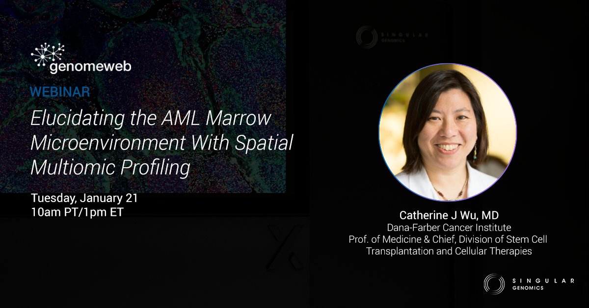 SingularGenomic's tweet image. 🗓️ Mark Your Calendars! Join us for an exclusive webinar with Catherine J. Wu.  Dr. Wu will share her team’s research on clinical bone marrow biopsy specimens of patients with relapsed AML after HSCT, running samples on the G4X.

Register here: event.on24.com/wcc/r/4803402/…