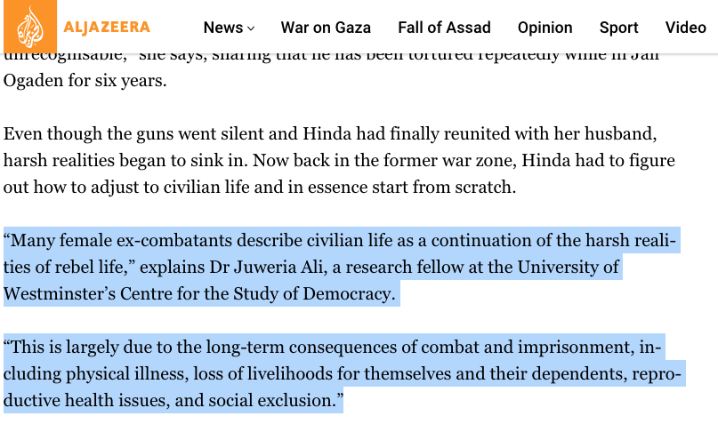 Our research fellow Dr Juweria Ali (<a href="/BJuweria/">Juweria Ali</a>) on female ex-combatants in Ethiopia’s Somali region/ Ogaden ⬇️