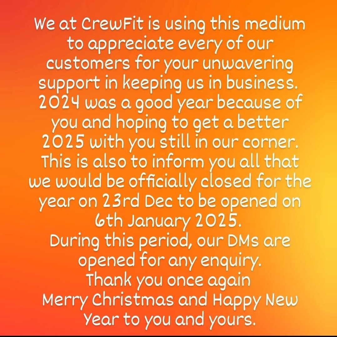 CrewFitNg's tweet photo. Thank you for a great 2024
Merry Christmas and Happy new year in advance https://t.co/hqQ4UsCfsX