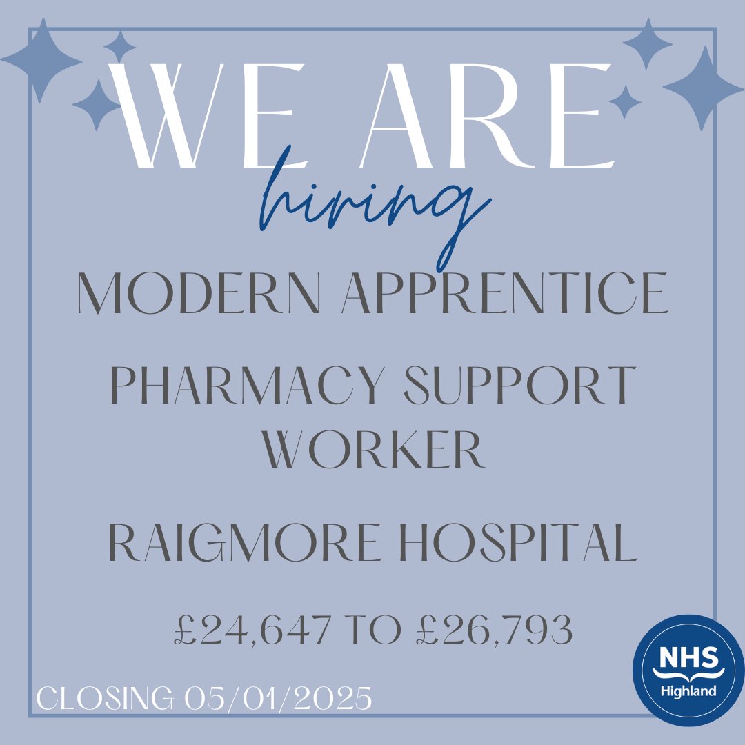 This is a fantastic opportunity to earn while you learn in a Modern Apprenticeship leading to a healthcare career as a Pharmacy Support Worker. 

For more information or to apply, click the link below: 
apply.jobs.scot.nhs.uk/Job/JobDetail?…