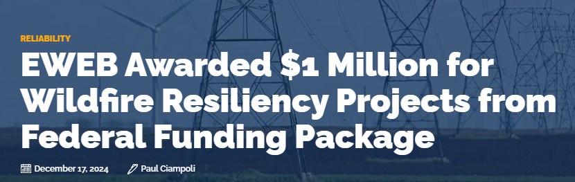 Public Power (@publicpowerorg) on Twitter photo Oregon’s <a href="/EWEButility/">EUG Water & Electric</a> has been awarded $1 million for wildfire resiliency projects in partnership with the Oregon Department of Forestry, McKenzie Fire and Rescue, and Eugene Springfield Fire, EWEB said on Dec. 17. ow.ly/u7fq50UuaLw #PublicPower Oregon’s <a href="/EWEButility/">EUG Water & Electric</a> has been awarded $1 million for wildfire resiliency projects in partnership with the Oregon Department of Forestry, McKenzie Fire and Rescue, and Eugene Springfield Fire, EWEB said on Dec. 17. ow.ly/u7fq50UuaLw #PublicPower