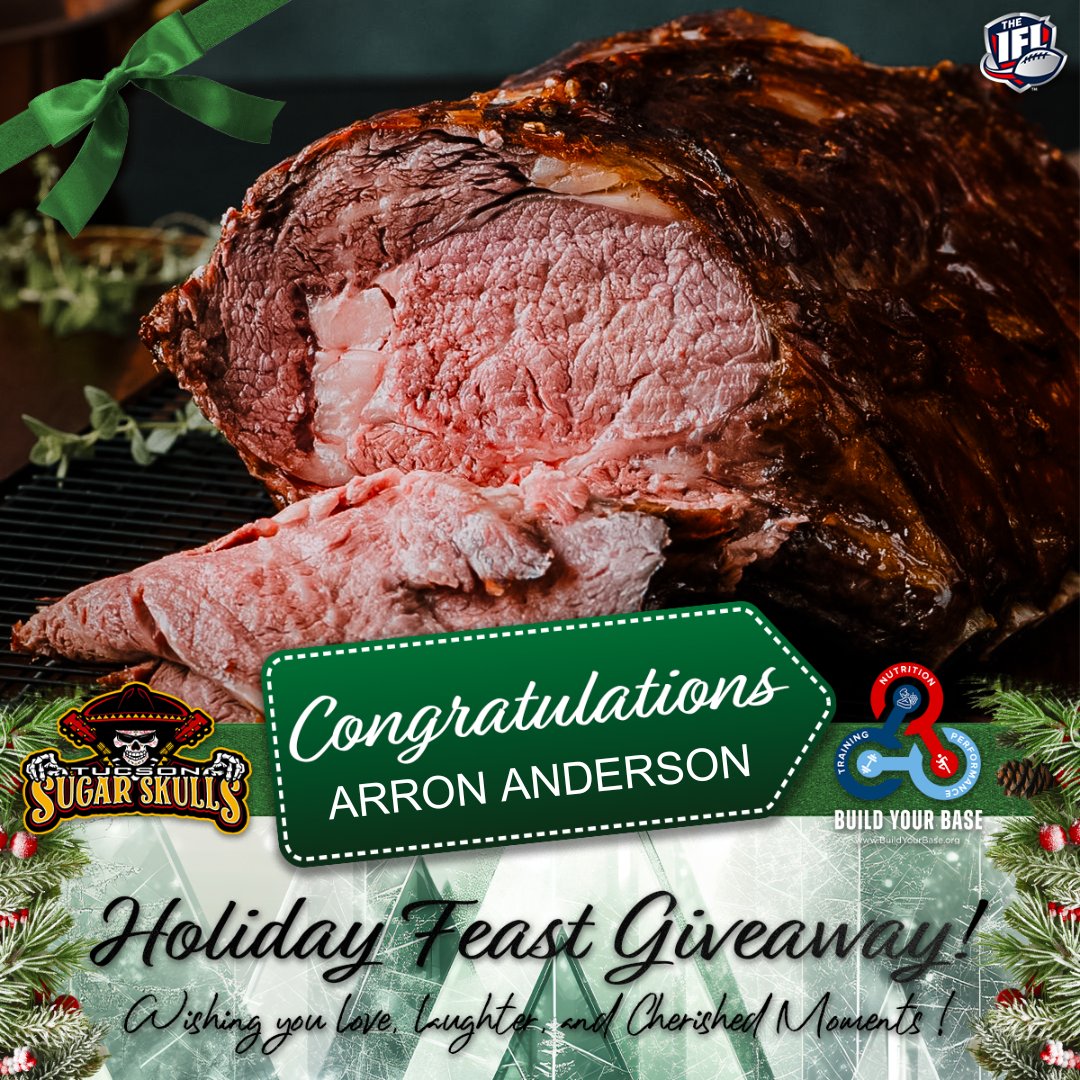 sugarskullsfb's tweet photo. Congratulations, Arron Anderson! Your holidays just got a whole lot merrier—and tastier! 
A 6lb Prime Rib is on its way!  Courtesy of The Tucson Sugar Skulls and Build Your Base! Enjoy every bite!  #IFL #BuildYourBase https://t.co/ZEaPVZGziF