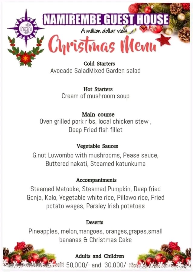 Hello our dearest friends. We invite you this Christmas to our Christmas day feast. We have a  full package  Menu prepared for you .Come and enjoy our delicious meals as we celebrate the birth of our Lord Jesus Christ.
To book a table, please call us on 0773514613 or 0759717889.