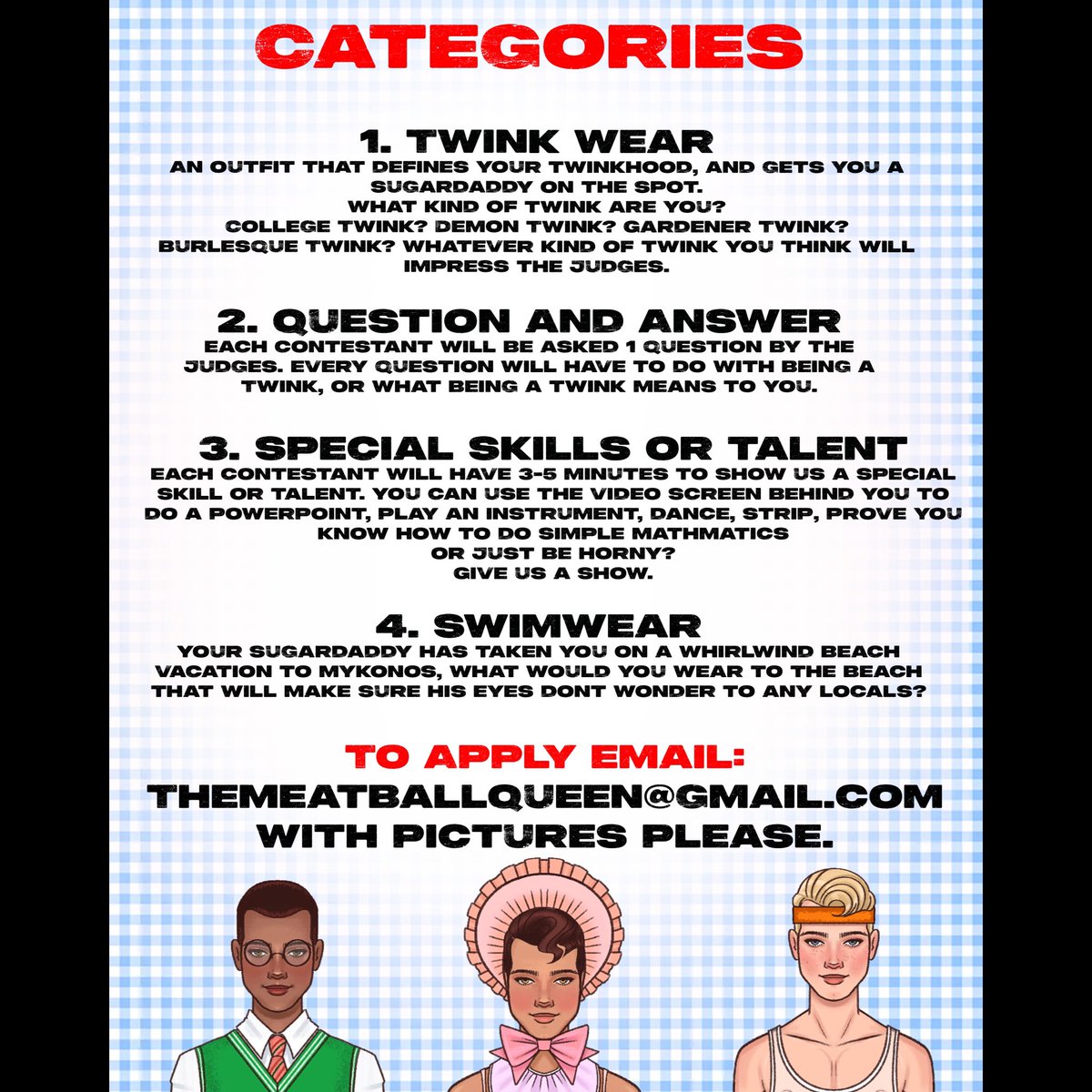 The original Twink Pageant is back at <a href="/precinctdtla/">Precinct DTLA</a>!!!! 
Do you think you have what it takes to be the biggest demon twink in Los Angeles! Come put your twink good to the test!
With judges <a href="/naomismallsduh/">Naomi Smalls</a> , <a href="/TheDarbyLynn/">MuscleBear84</a> , <a href="/BigDipperJelly/">BIG DIPPER</a> and a secret celebrity judge!