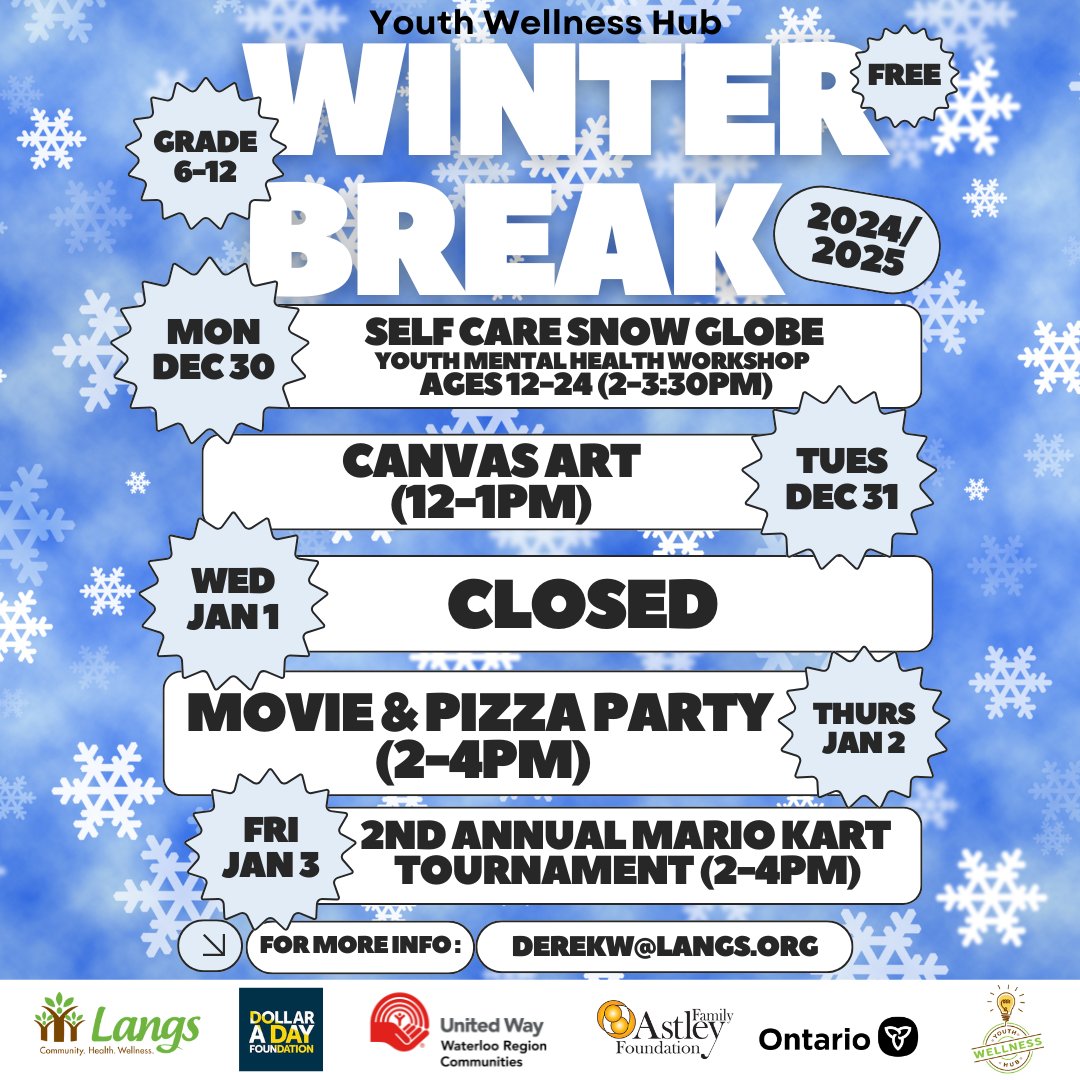 Langs (@langscommunity) on Twitter photo Are you in Grades 6-12? Plan to join us during the second week of Winter Break in the Youth Wellness Hub. Contact Derek for more info at 519-653-1470 ext 357 or derekw@langs.org Are you in Grades 6-12? Plan to join us during the second week of Winter Break in the Youth Wellness Hub. Contact Derek for more info at 519-653-1470 ext 357 or derekw@langs.org