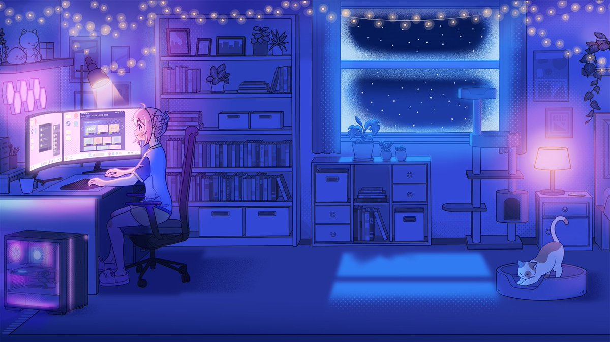 We reached the end of her route, it was time to rest with some cozy games ✨🌨️🌠  

This is the final banner for this year's Seasonal Sales. I'm honored to have been trusted to work on such a big project <a href="/Steam/">Steam</a> 🌟