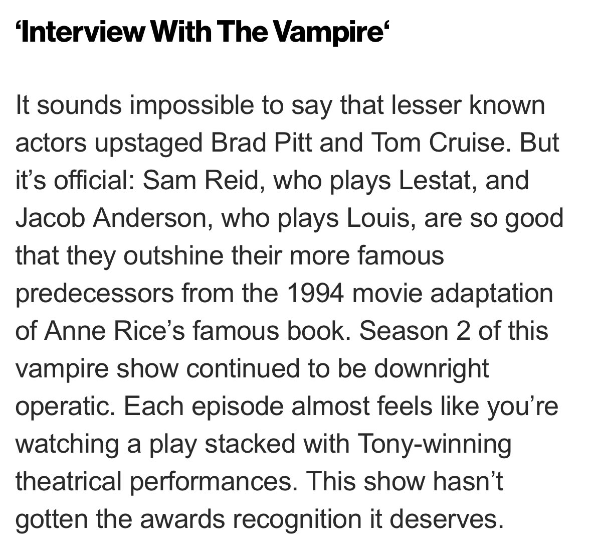 dailyraleighr's tweet image. 📰 @AnneRiceAMC #InterviewWithTheVampire graces the @nypost best television shows of 2024 list 🩸

nypost.com/2024/12/19/ent…