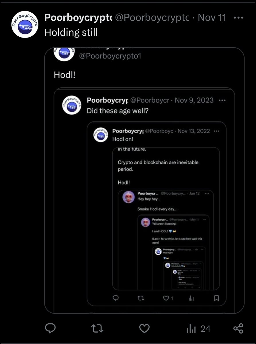 Poorboycrypto1's tweet photo. Do I have to start this again? Hodl! https://t.co/upZyNF4BOP