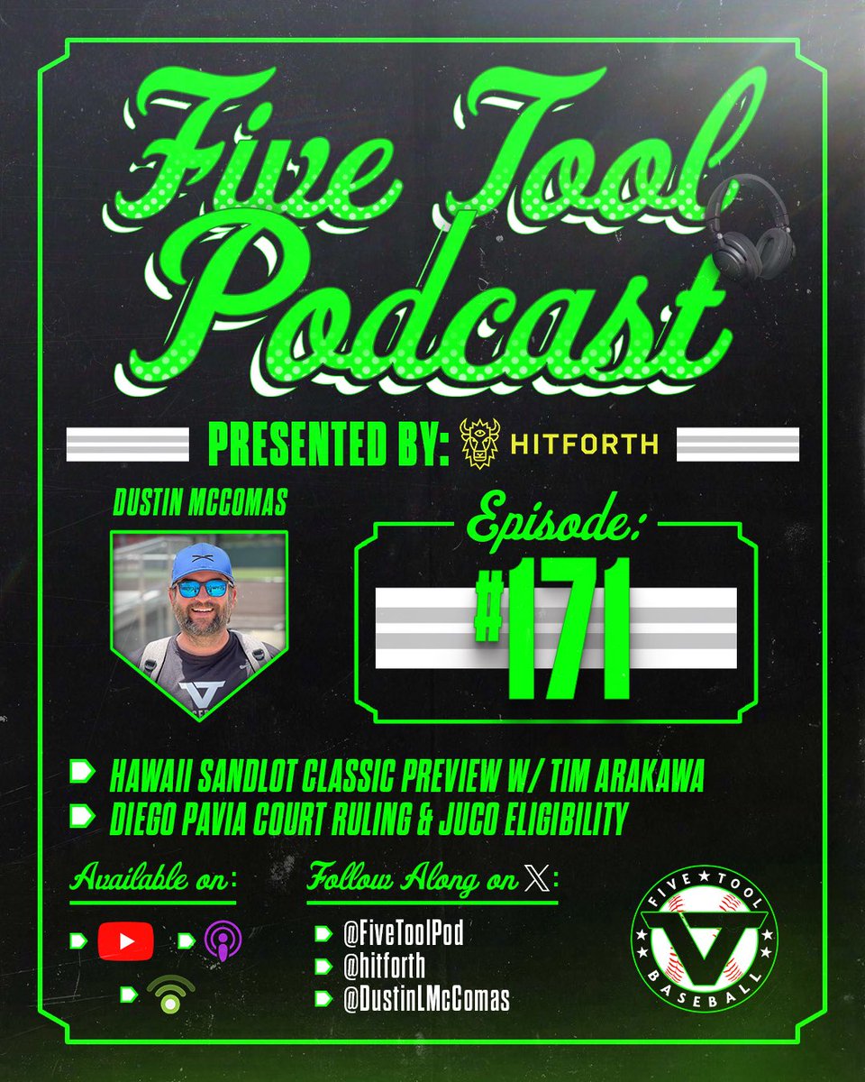 Episode 1️⃣7️⃣1️⃣ of the <a href="/FiveTool/">Five Tool Baseball</a> Podcast - presented by <a href="/Hitforth/">HITFORTH</a>

With: <a href="/DustinLMcComas/">Dustin McComas</a> &amp; <a href="/TimArakawa7/">Tim Arakawa</a> 

Mentions: <a href="/aukai788803331/">aukai araujo-waiau</a> <a href="/AustenAhu/">Austen_ahu</a> + more!

🤔Hawaii Sandlot Classic Preview + Diego Pavia Ruling/JUCO Eligibility 

🔗fivetool.org/podcasts

🍎podcasts.apple.com/us/podcast/the…