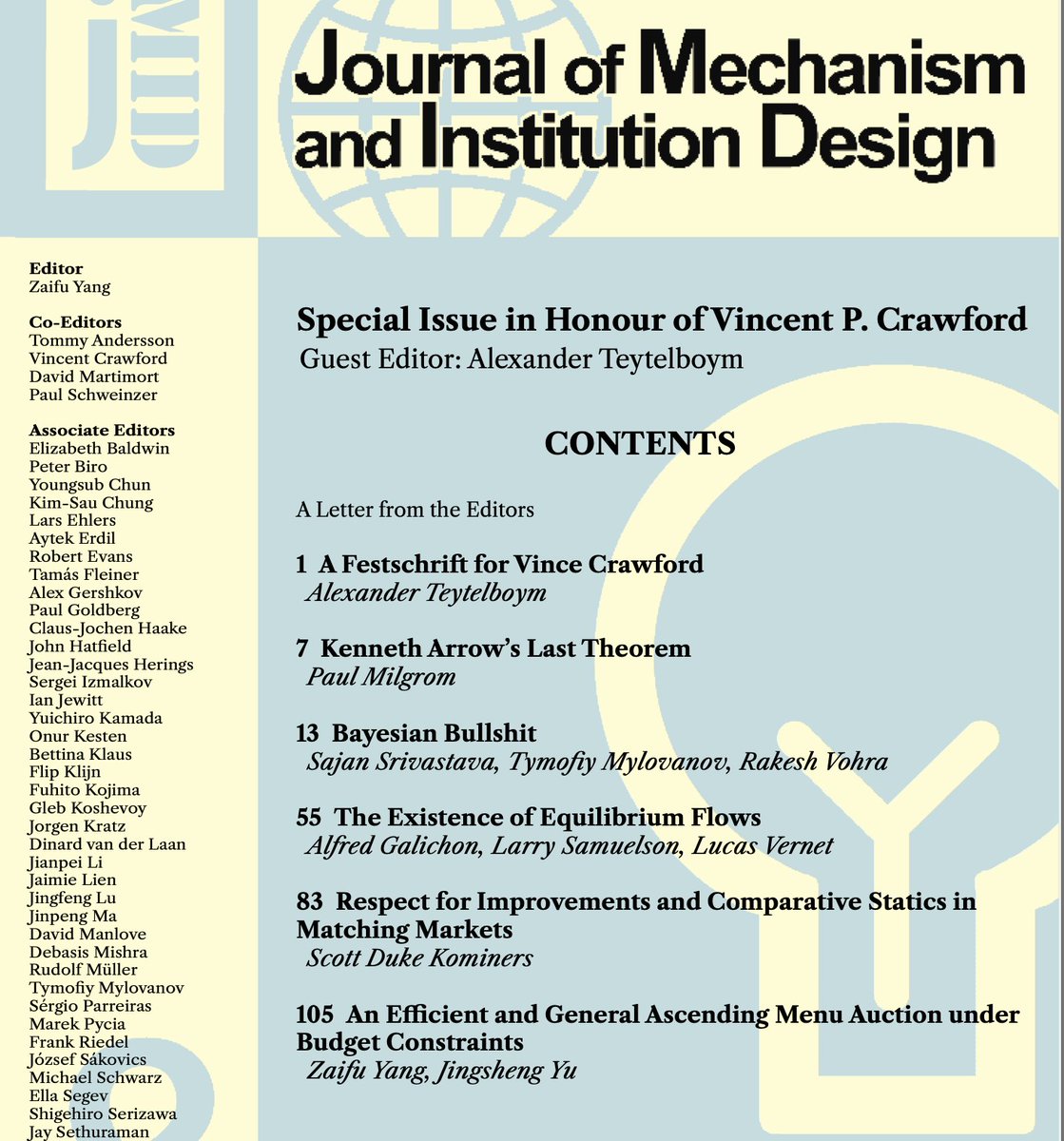 Bertan Turhan (@bertanturhan) on Twitter photo Bayesian Bullshit 🤣 #EconTwitter
A great issue, by the way! Great job <a href="/t8el/">Alex Teytelboym</a>!! I am a big fan of <a href="/skominers/">Scott Kominers</a>'s article here! Bayesian Bullshit 🤣 #EconTwitter
A great issue, by the way! Great job <a href="/t8el/">Alex Teytelboym</a>!! I am a big fan of <a href="/skominers/">Scott Kominers</a>'s article here!