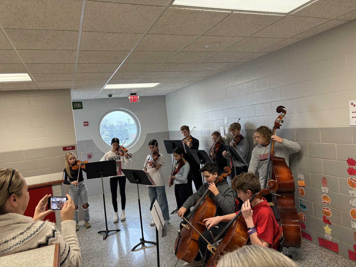 8th grade orchestra students bring some holiday spirits around the school yesterday!  
Happy Holidays from our orchestra to you!!! <a href="/ERadabaughBGCS/">Eric Radabaugh</a>