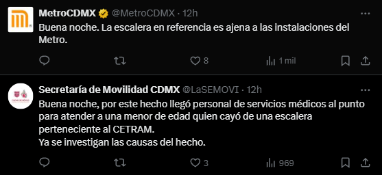 nataliaoliva110's tweet photo. Mientras una menor cae al vacío en una escalera en #PerifericoOriente por la negligencia del @GobCDMX, la CETRAM y el @MetroCDMX prefirieron echarse la bolita que atender el hecho.
La ambulancia tardó en llegar así como la reacción de las autoridades. Así el México de Morena. https://t.co/9SLvZSfNgd