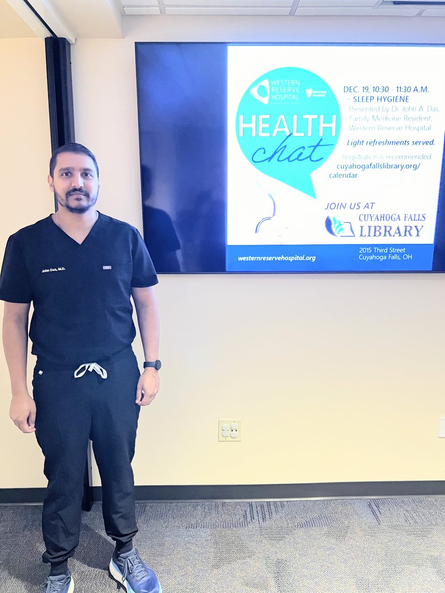 JDasMD's tweet image. Had an amazing time speaking at the Sutliff Room of the Cuyahoga Falls Library about the science of sleep! Exploring how better sleep transforms health and wellness was a great discussion with an amazing audience. #SleepMedicine #HealthySleep #CommunityTalk #MedEd #MedX