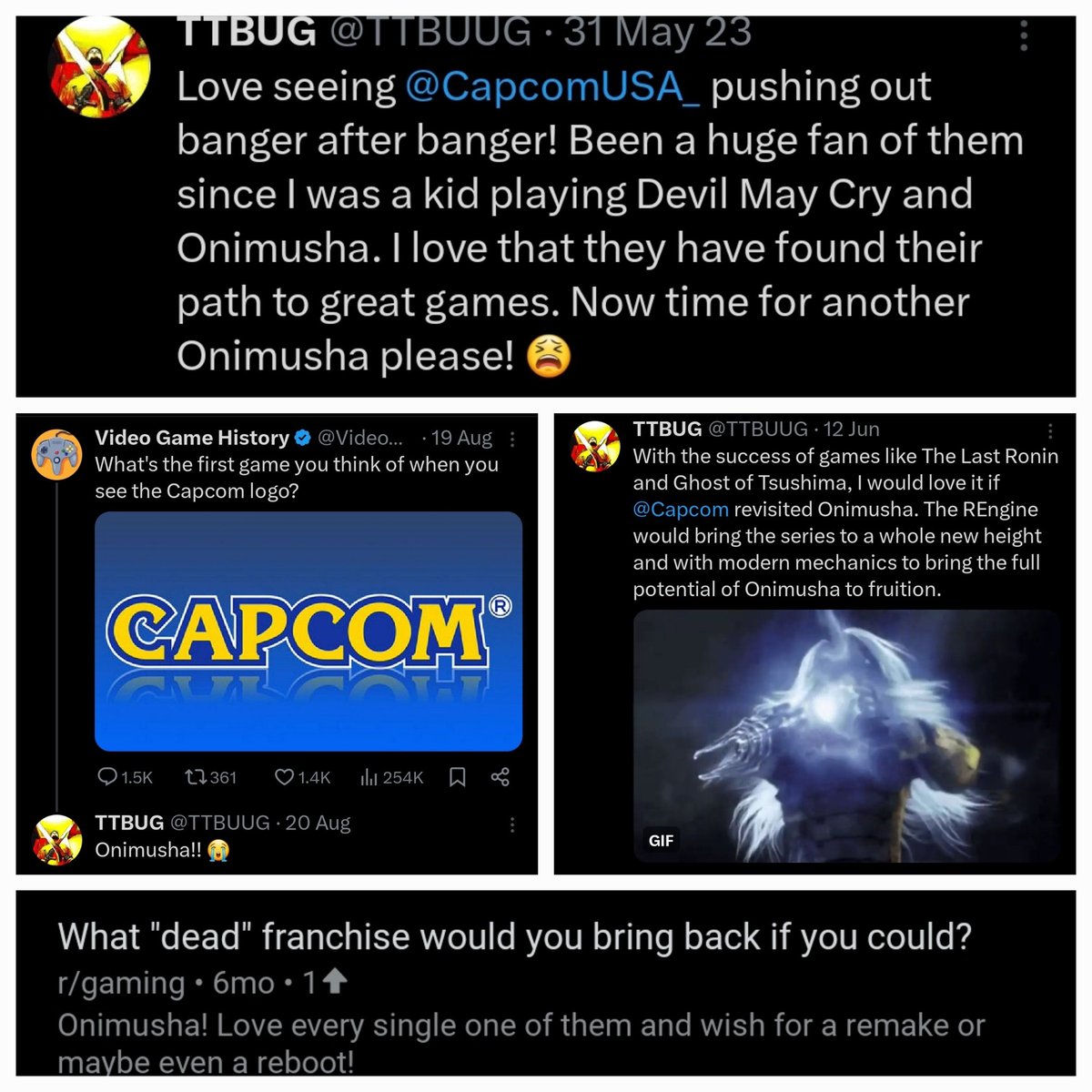 TTBUUG's tweet photo. Held out hope for so long. Almost 20 years, and Onimusha is finally back! I never gave up, I knew this beloved franchise would come back one day. I'm so stoked. Thank you, CAPCOM!!!! My heart is full, and the young me is beyond happy ☺️ @CapcomUSA_ @OnimushaGame https://t.co/93MT32t0Jz
