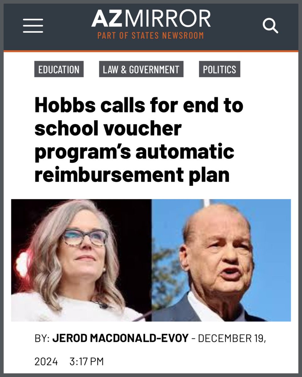👏 Today, <a href="/GovernorHobbs/">Governor Katie Hobbs</a>  sent a letter to Supt. Horne urging him to reconsider his irresponsible plan to auto-approve 85,000 ESA voucher purchases up to $2,000 each — with zero oversight. AZ’s universal voucher program has been riddled with fraud and abuse since its inception.
