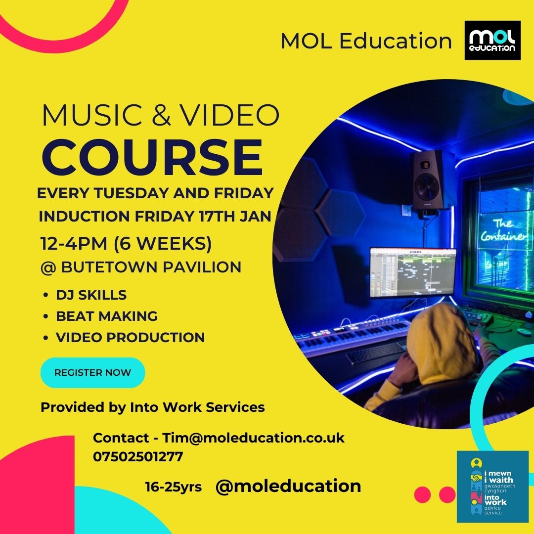 Ministry Of Life Education (@moleducation) on Twitter photo New Music and Video 6 Week Taster Course starting in January for anyone 16-25 who is interested in getting into Music Production, DJing or Filming. 2 spaces left if anyone is interested. <a href="/ButetownP/">ButetownPavilionHub</a> <a href="/IntoWorkCardiff/">Into Work Advice Service</a> <a href="/cardiffcouncil/">Cardiff Council</a> New Music and Video 6 Week Taster Course starting in January for anyone 16-25 who is interested in getting into Music Production, DJing or Filming. 2 spaces left if anyone is interested. <a href="/ButetownP/">ButetownPavilionHub</a> <a href="/IntoWorkCardiff/">Into Work Advice Service</a> <a href="/cardiffcouncil/">Cardiff Council</a>
