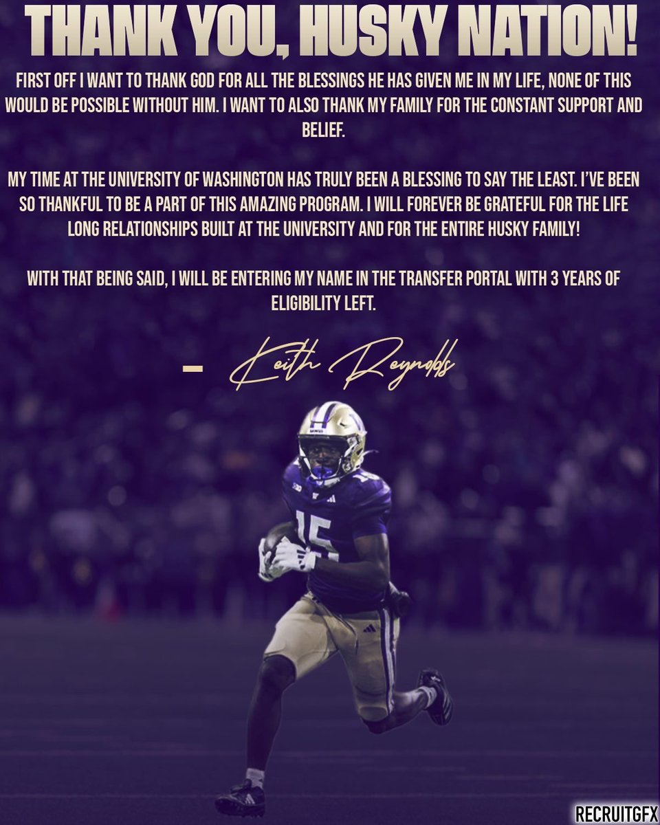 Officially in the Portal with 3 Years of eligibility left ! Thank you Husky Nation