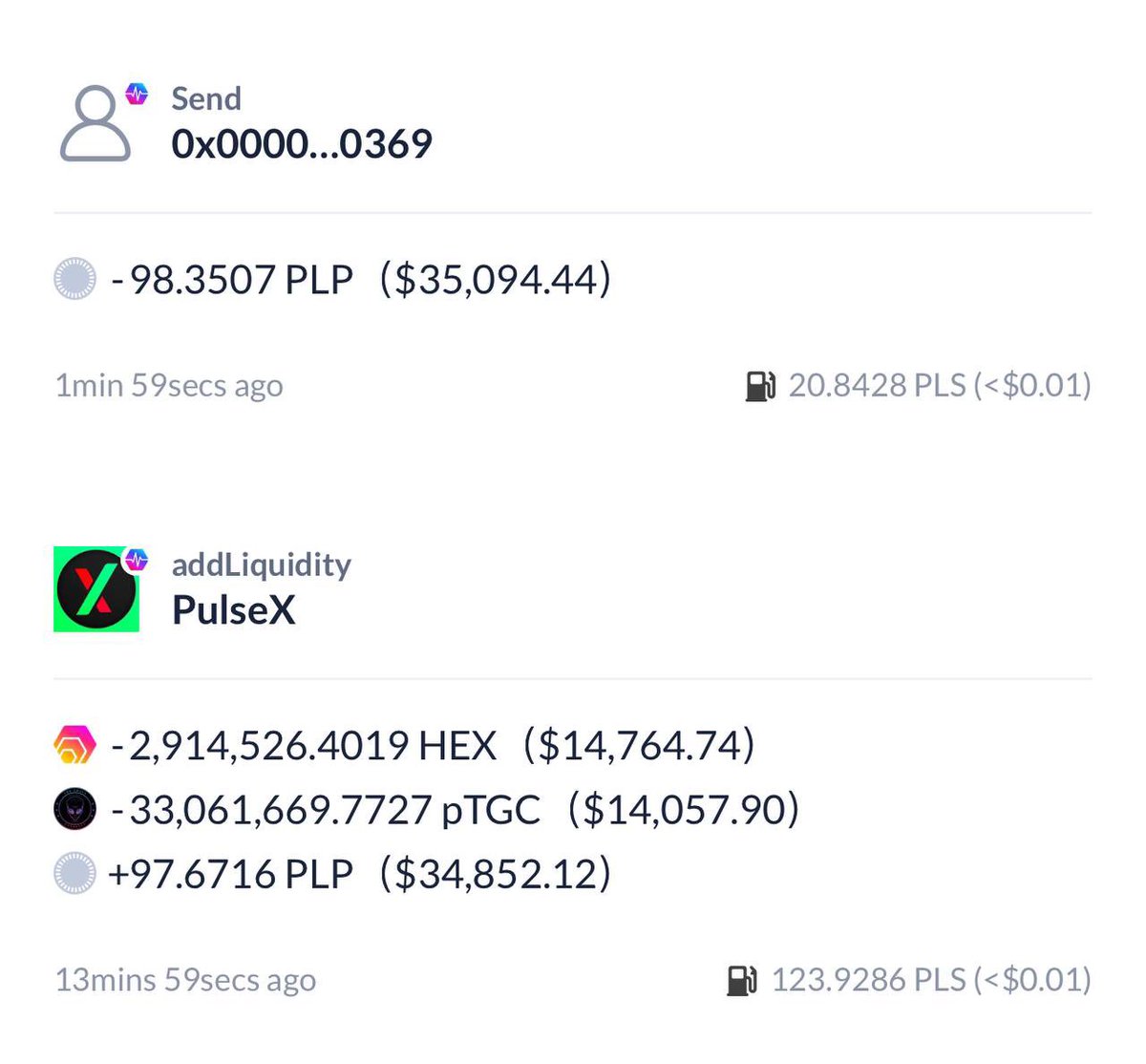 PulseTGC's tweet image. The Grays had a conversation with the Orbs and after deliberations decided creating a new eHEX LP was strategically important. 

pTGC just created a brand new $35,000 pTGC/eHEX liquidity pool and burned it. 

Now that the Grays is loading up on eHEX how big will the LP get? Time…