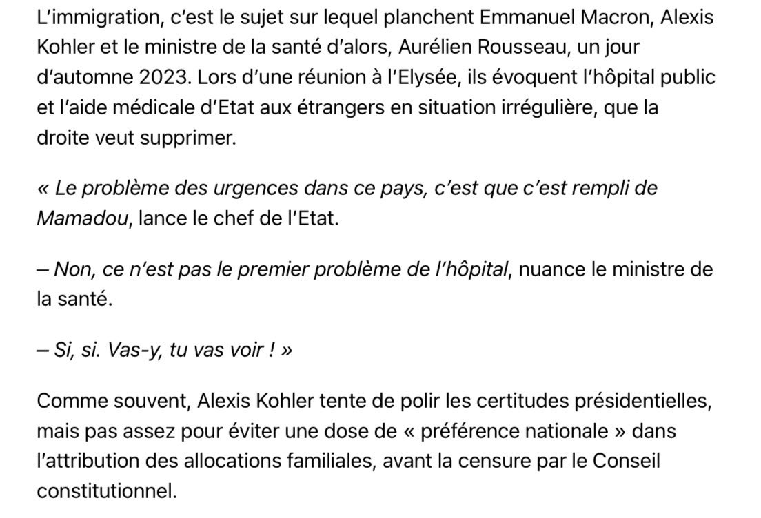 "Le problème des urgences dans ce pays, c'est que c'est rempli de Mamadou"

C'est immonde.

Les propos racistes du Président Macron le rendent indigne d'exercer sa fonction.

Notre appel à la destitution est sur la table, celles et ceux qui sont attachés aux principes de la