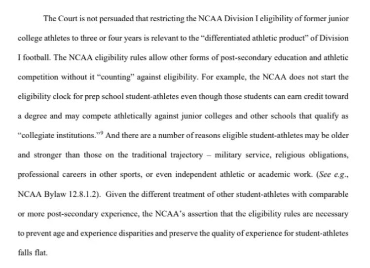 FootballStockUp's tweet image. Win Win For High Schoolers! Years spent at JUCO no longer count against a player’s NCAA eligibility. #grantedInjunction