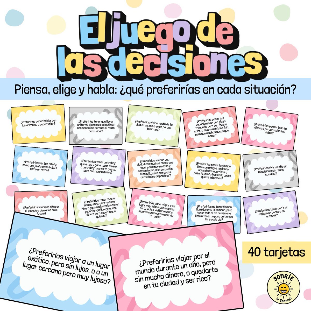 And you, what decision would you make? 🤪 
Another Thursday of the Advent Calendar 🎄🎁 A fun game to practise speaking and make tricky decisions. 40 cards to get students thinking!💡 RT or comment to get the free download link. Hurry, it’s only available until 9pm!