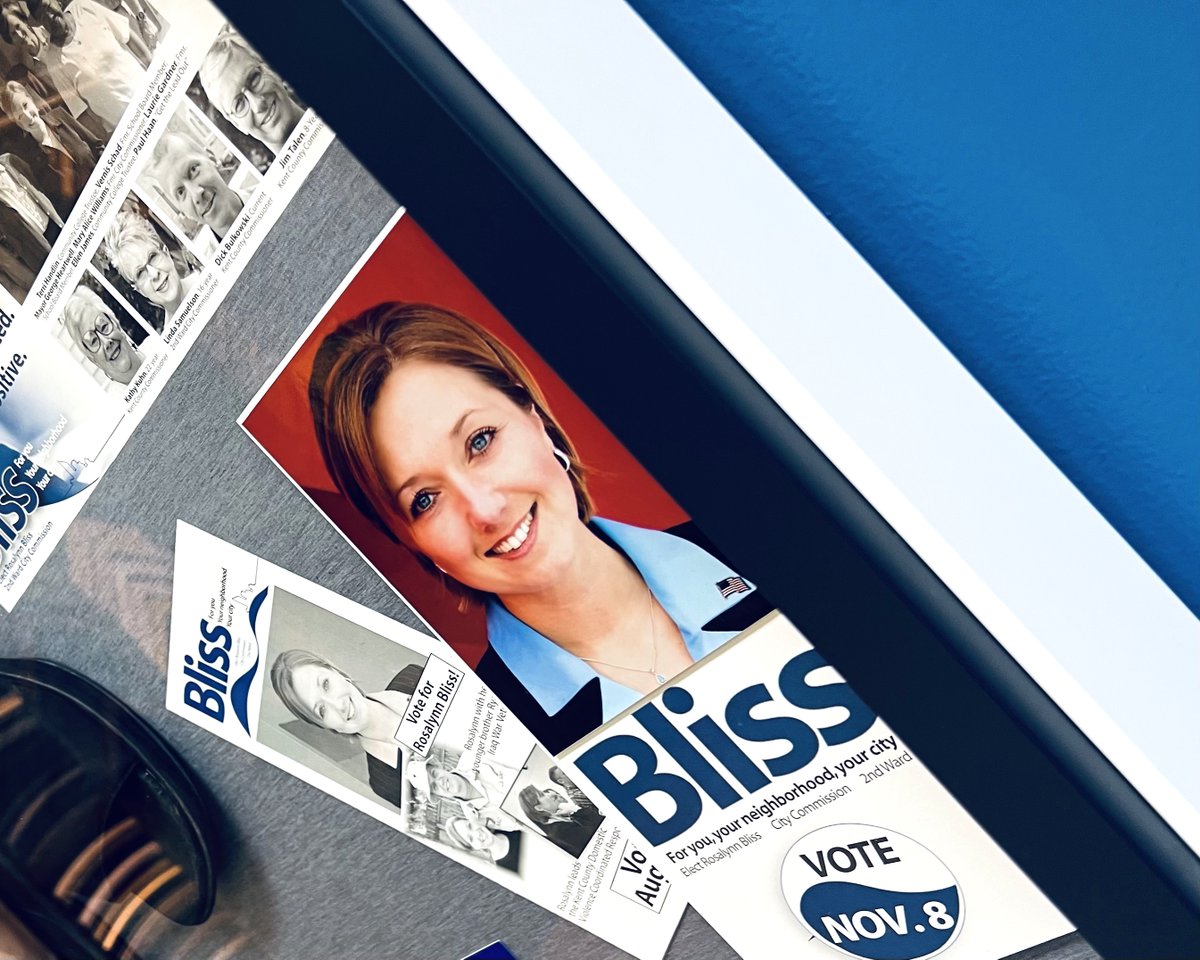 FramesUnlimited's tweet photo. Follow your #Bliss, #FrameFridays! Our team framed this gift for #RosalynnBliss, the Mayor of #GrandRapids. The team encased Bliss's worn shoes and documents in a stacked #shadowbox frame, with a  liner and museum glass! The piece serves as a tribute to Bliss’s hard work! https://t.co/Dzv1tXhC9I