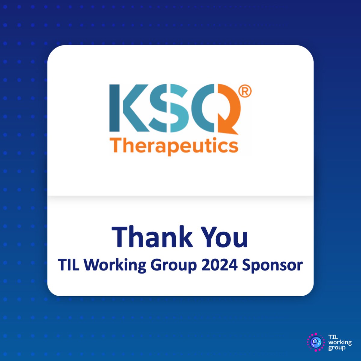 TIL_Working's tweet photo. We want to extend our gratitude to our bronze sponsor, @KSQ_TX. Our sponsors are pioneers in TIL research and committed to advancing the TIL Working Group’s goals in #PatientCare. Learn more about sponsorship opportunities here: https://t.co/tkc4GBBN9s

#Oncology #TILCellTherapy https://t.co/aKOeycZd6o