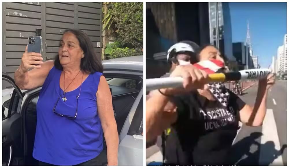 NÃO FALHA! A bandida bolsonarista que tentou deixar uma coroa de flores de enterro na frente da casa do Lula e foi presa após ataque racista contra policial federal, é FILHA DE MILITAR, recebe R$ 14,5 MIL DE PENSÃO e já levou taco de beisebol para manifestação em SP.