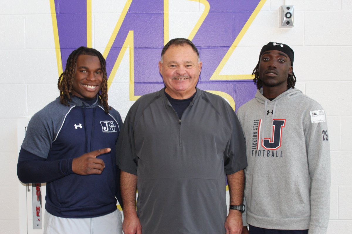 WBECHSWarrior's tweet photo. 🏈2024 HBCU National Champions - Jackson State University, RB Irv Mulligan and CB KJ Chisholm came to give some Warrior alumni love!!!!🏈

Check out Irv's stats: https://t.co/tkSmrDehbN
Check out KJ's stats: https://t.co/jmtZZG7fJB

We are so very proud of you guys!!!! 💜💛💜💛 https://t.co/OTMTC3U5UM