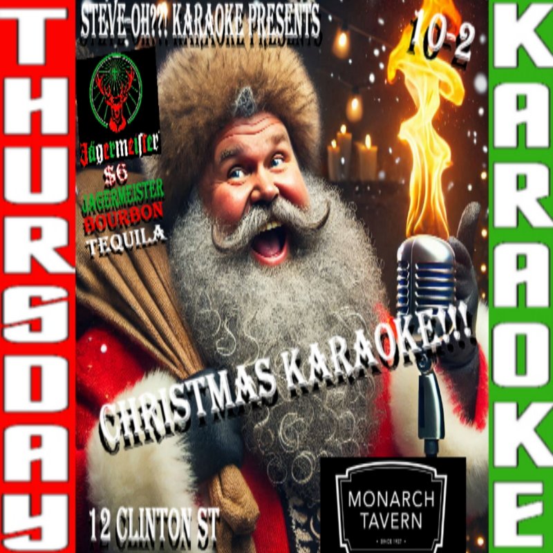 savage7's tweet photo. THURSDAYTHURSDAYTHURSDAY! CHRISTMAS KARAOKE!!!
 COME EARLY!!!
$6 Tequila/Bourbon/Jaager
is yur reward!!!
12 Clinton St. 10-2

#steveokaraoke #monarchkaraoke #jagermeister #jagerkaraoke #christmaskaraoke #thursdaykaraoke #torontokaraoke #karaoketoronto

https://t.co/MVu9aQUNgy https://t.co/jr9PtuT5KP