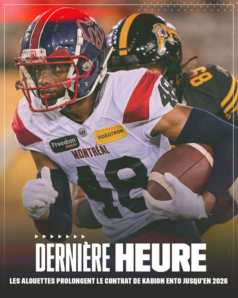 Kabion est là pour rester! 🔥🏈

Les <a href="/MTLAlouettes/">Alouettes de Montréal</a> ont annoncé jeudi avoir fait signer un contrat de deux saisons au demi défensif 🇺🇸 Kabion Ento. 

#LCF | #CFL
