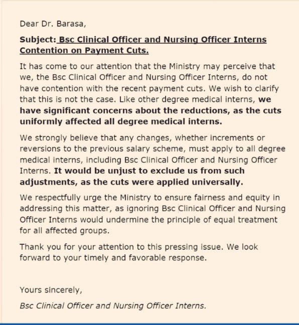 <a href="/MOH_Kenya/">Ministry of Health</a> Bsc Clinical Officer and Nursing Officer Interns previous salaries should be reinstated too

The cuts were for all degree medical interns, and therefore, reinstatement of previous salary schemes should apply to all of us too.