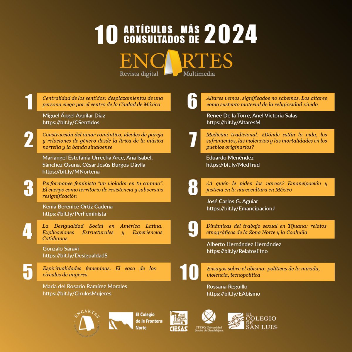 RevistaEncartes's tweet photo. #EncArtes_Multimedia felicita a los 10 artículos más consultados del 2024 https://t.co/ImfW978Ikm