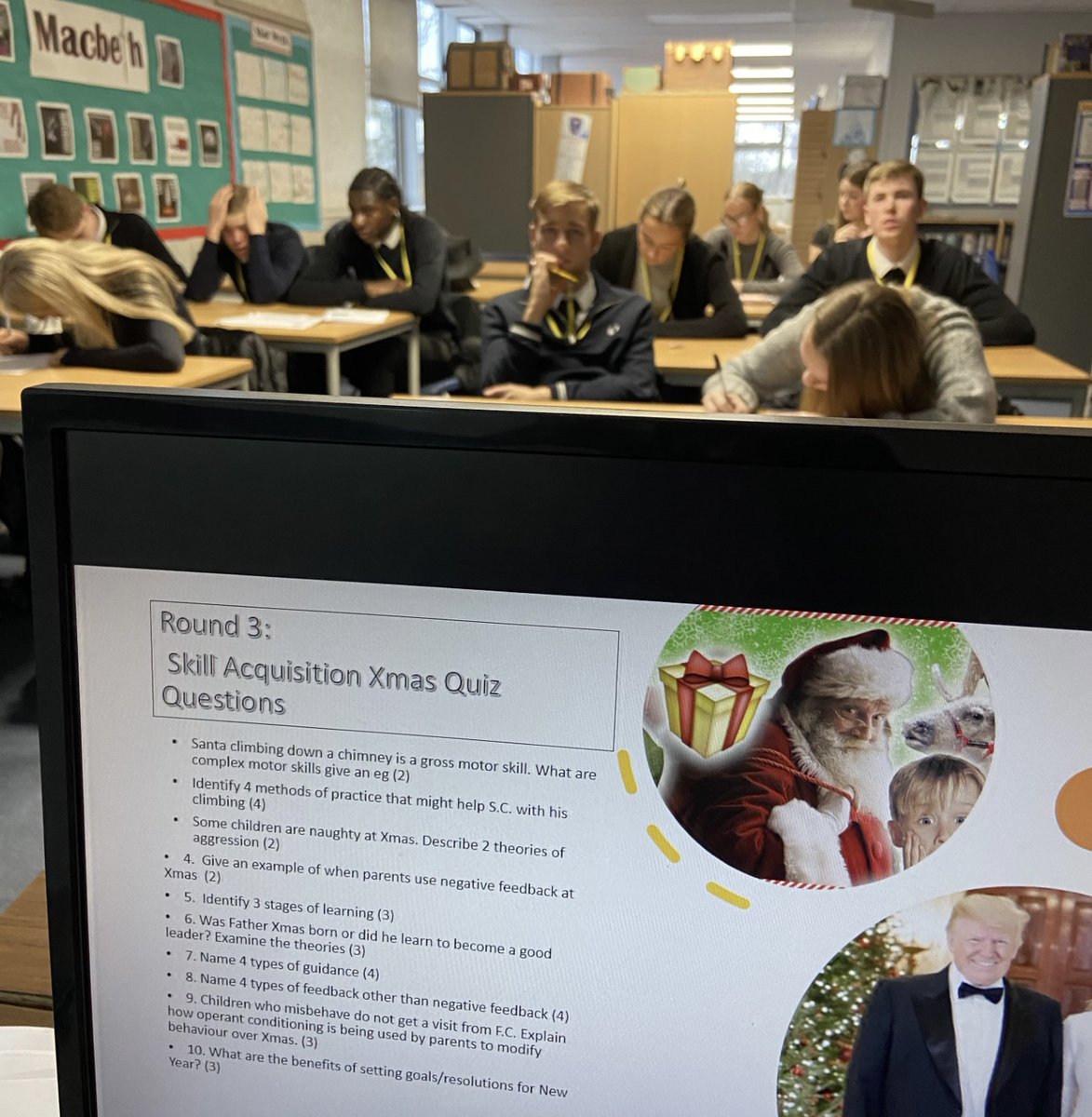 SHSPEDEPT1's tweet photo. A competitive A Level PE Xmas Quiz was eventually won by Katie & Nathan, narrowly pipping Marcie & Ben to the title (courtesy of better tactical use of their joker!) #ALevelPE #XmasQuiz2024 https://t.co/omRI0OCr2U