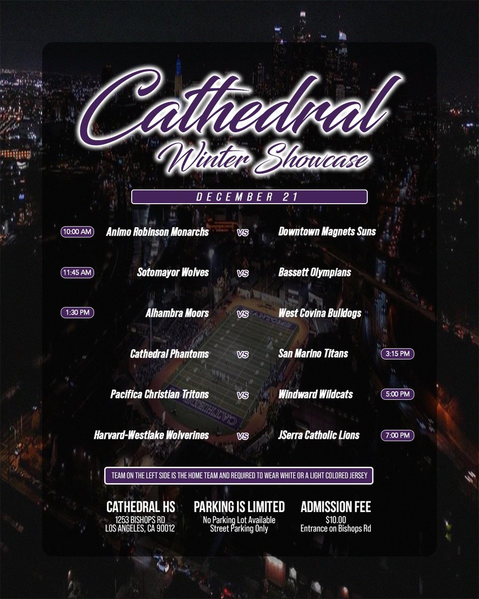 This Saturday 👀
𝐓𝐡𝐞 𝐂𝐚𝐭𝐡𝐞𝐝𝐫𝐚𝐥 𝐖𝐢𝐧𝐭𝐞𝐫 𝐒𝐡𝐨𝐰𝐜𝐚𝐬𝐞 🪦🏀
🚨 Parking is limited 🚨
#CathedralWinterShowcase
#NewEra x #GoPhantoms