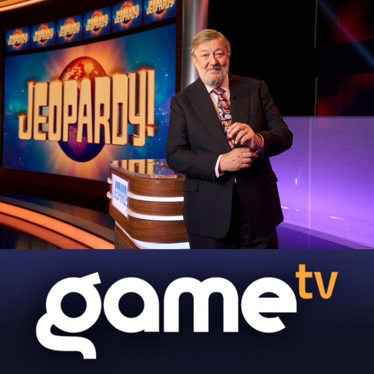 Comedian &amp; presenter Stephen Fry hosts the UK version of this iconic quiz show.

The correct response,
"What is #JeopardyUK?"

Premieres January 8th on <a href="/GameTVCanada/">GameTV</a>