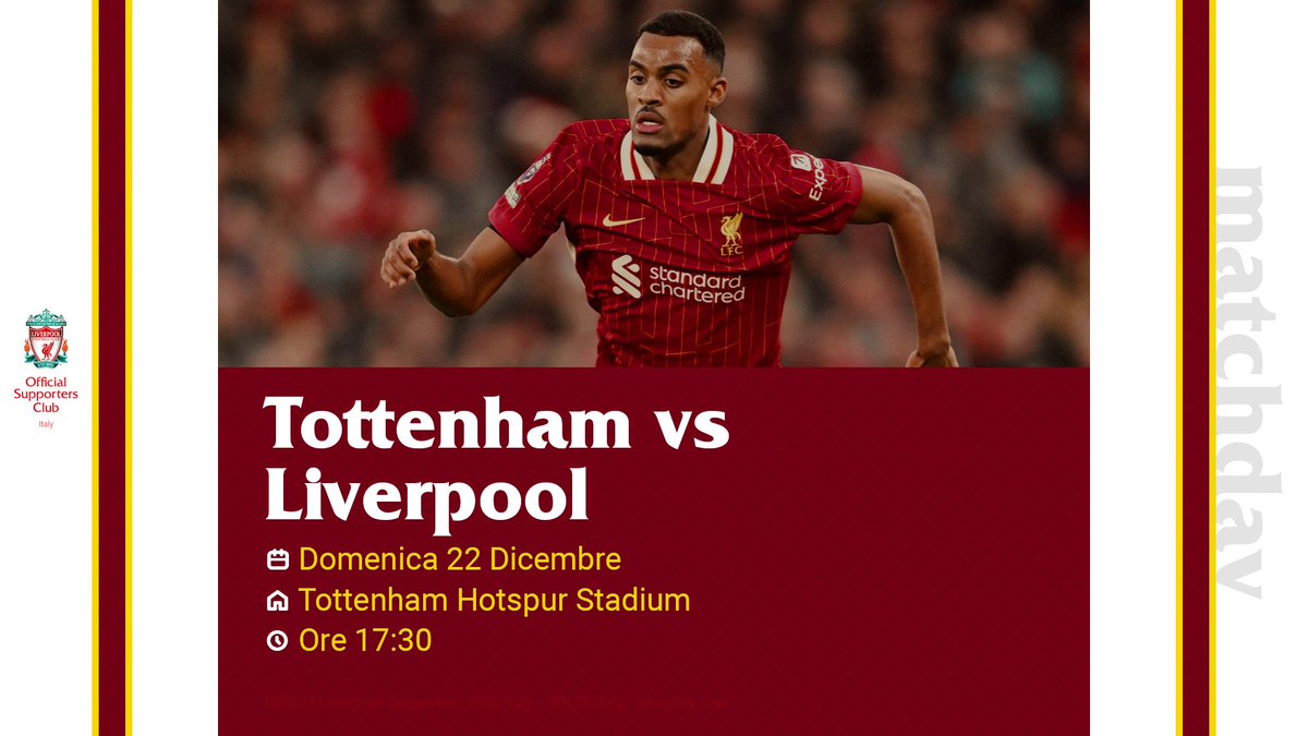 𝐌𝐀𝐓𝐂𝐇𝐃𝐀𝐘!

🆚 <a href="/SpursOfficial/">Tottenham Hotspur</a> 
⚽ <a href="/premierleague/">Premier League</a>
📍 Tottenham Hotspur Stadium
🕐 Ore 17:30
📹 Diretta post-partita al fischio finale su Facebook e YouTube

#TOTLIV | #OLSCItaly | olscitaly.com