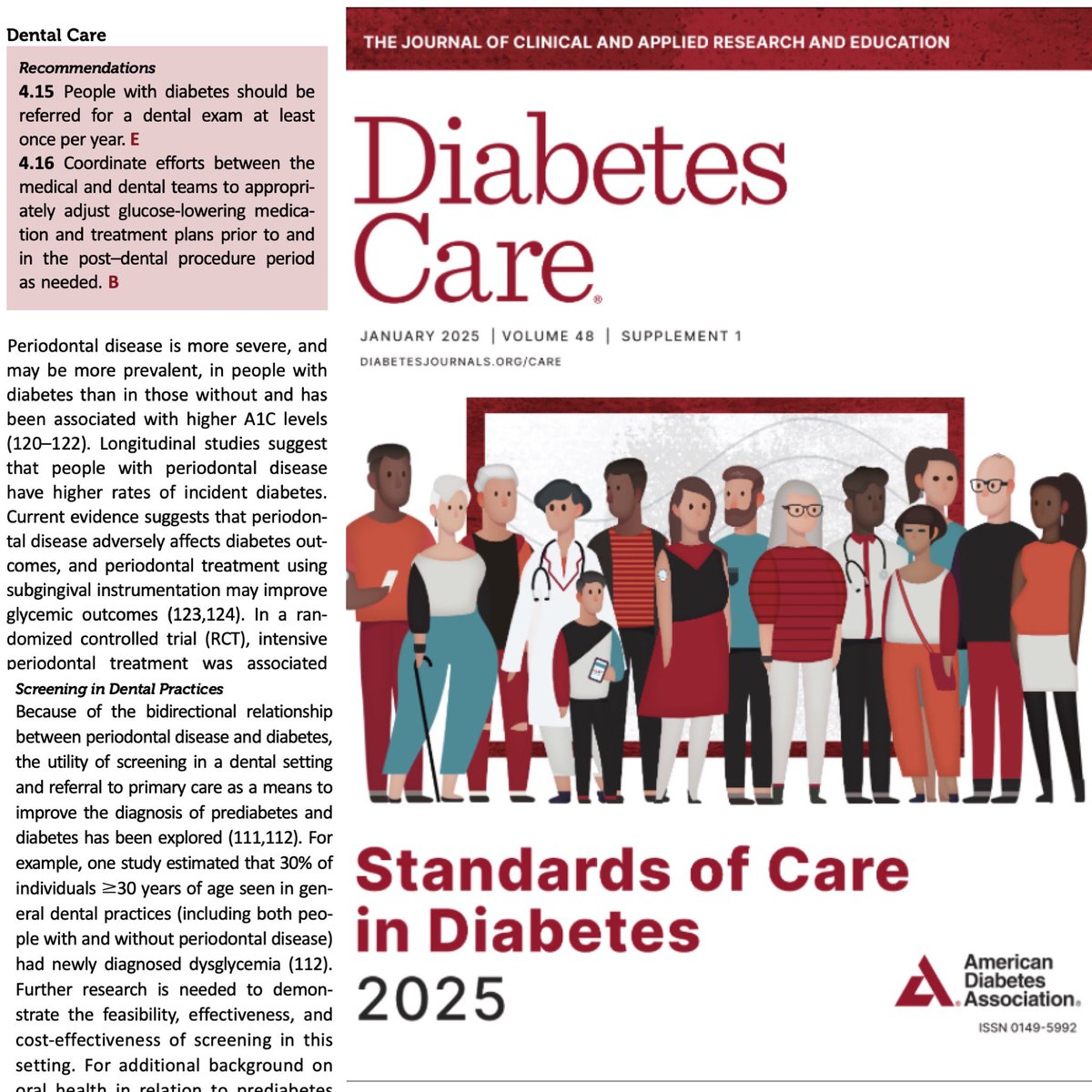 Grateful to the <a href="/AmDiabetesAssn/">American Diabetes Association</a> for spotlighting oral health in the 2025 Standards of Care. 

Recognising the connection between #Diabetes &amp; #OralHealth is a vital step toward comprehensive care.  

CC: <a href="/zehra_yonel/">Zehra Yonel</a> <a href="/danielvegh/">Dániel Végh, DMD, PhD</a> <a href="/AmarPut/">Dr Amar Puttanna 🎸</a> 

#ADA2025 #DMOralHealth #gbdoc
