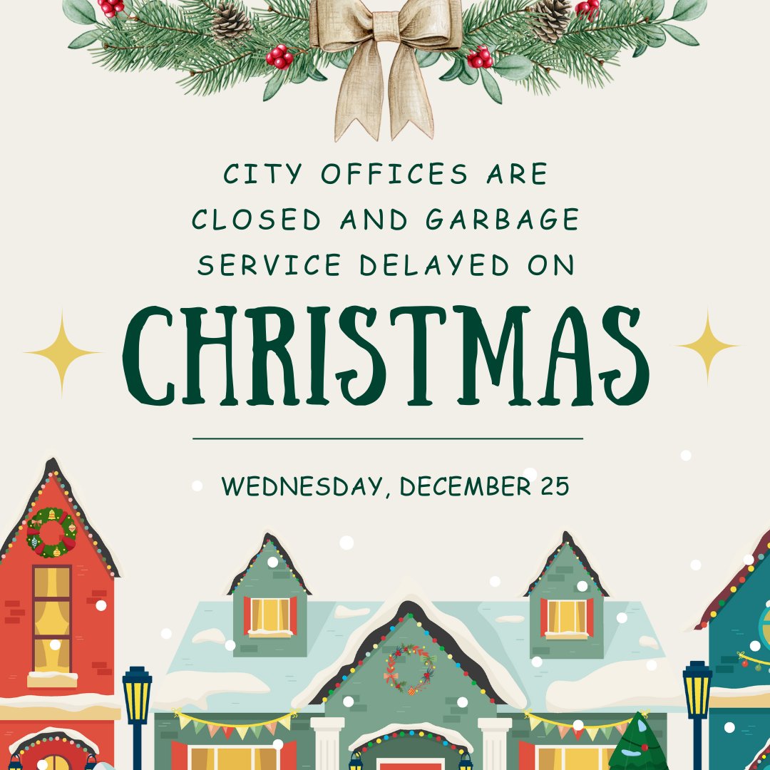 Next Wednesday, Thursday, and Friday, Garbage Service will be delayed by one day due to the holiday. Thanks for your patience!
