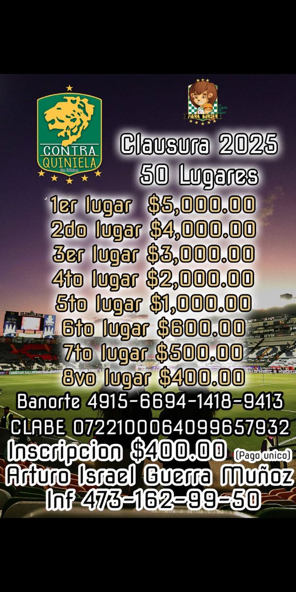 GuerraMu's tweet image. Regresan La Quiniela y la Contra, en sus últimas ediciones para el Clausura 2025.

Únete a las mejores comunidades quinieleras de la región.

Fecha límite de inscripción: 8 de enero de 2025.