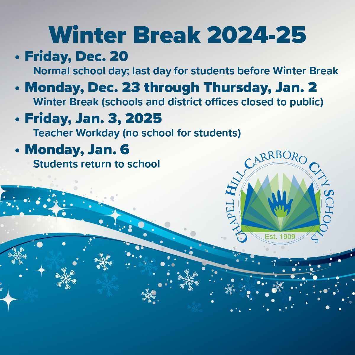 Almost there! Here's the Winter Break Schedule... 👇