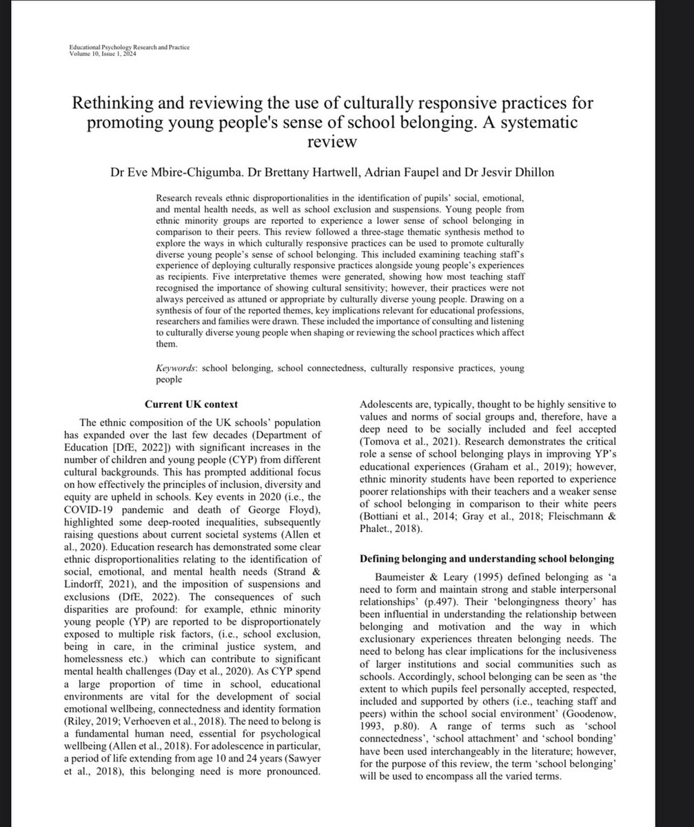 Thrilled to have another published paper 🥳 #culturallyresponsivepractice #senseofbelonging #youngpeople